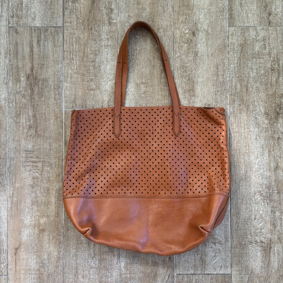 J. Crew Leather Perforated Tote in Cognac - Picture 2 of 9